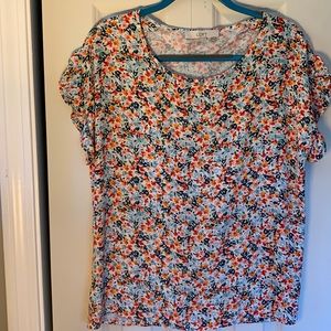 LOFT Multi-color Floral Short-sleeve Blouse, Size Small